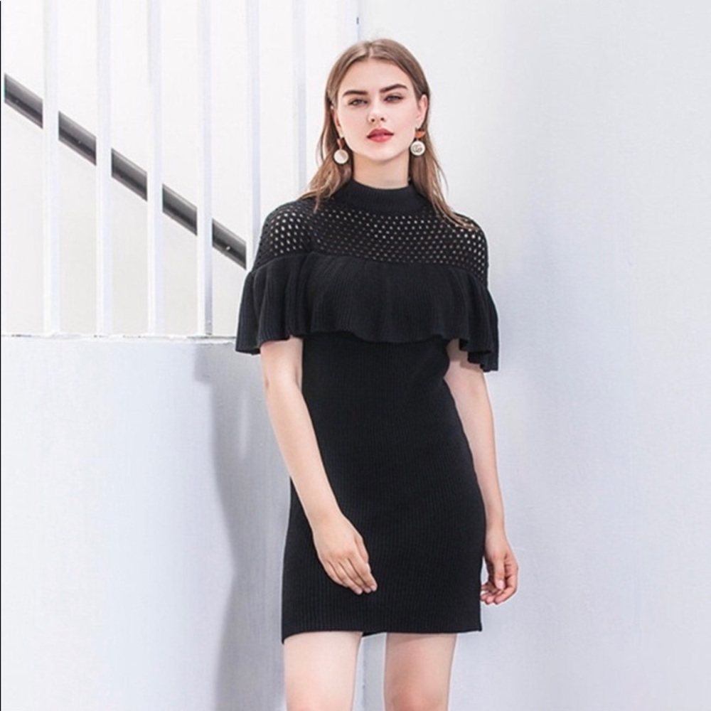 Self Portrait Dress Yoke Frill knit Cut Out M